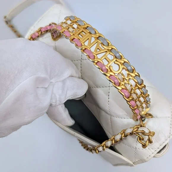 Chanel 19 White Lambskin Small Flap Bag with Pink/Blue Hardware - Picture 8 of 14